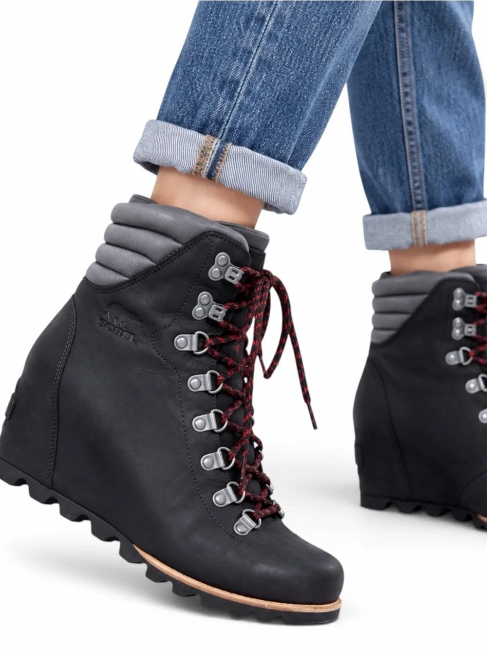 SOREL – Conquest Wedge Waterproof Leather Boots – Black Gray – Sz. 10